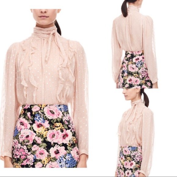 Rebecca Taylor Pink Silk Metallic Dot Clip Top - Picture 2 of 10